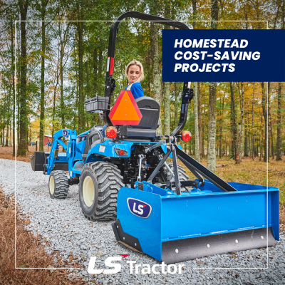 Compact tractor maintaining a gravel driveway