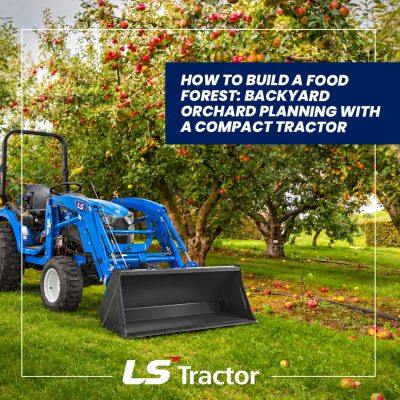 LS Tractor in a Apple Orchard